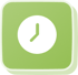 Grünes quadratisches Symbol mit einer weißen Uhr, die 10:10 Uhr anzeigt.