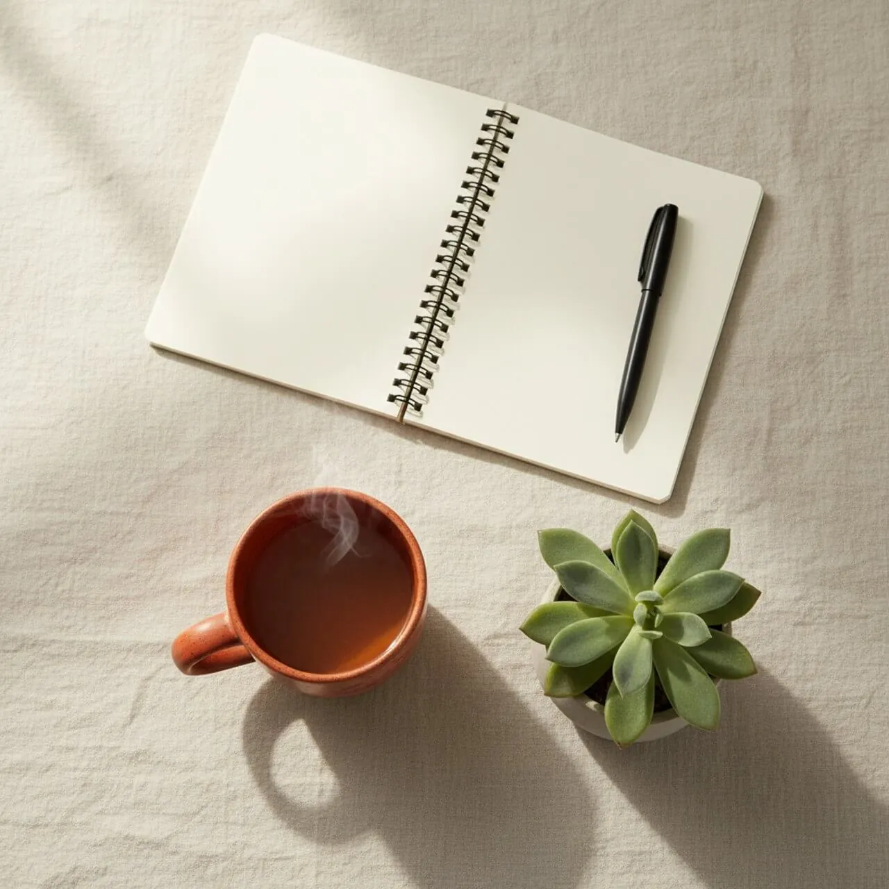 Offenes Notizbuch mit Stift