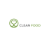 Grünes Logo mit zwei Herzen, die ein Blatt bilden, daneben der Text „CLEAN FOOD“.