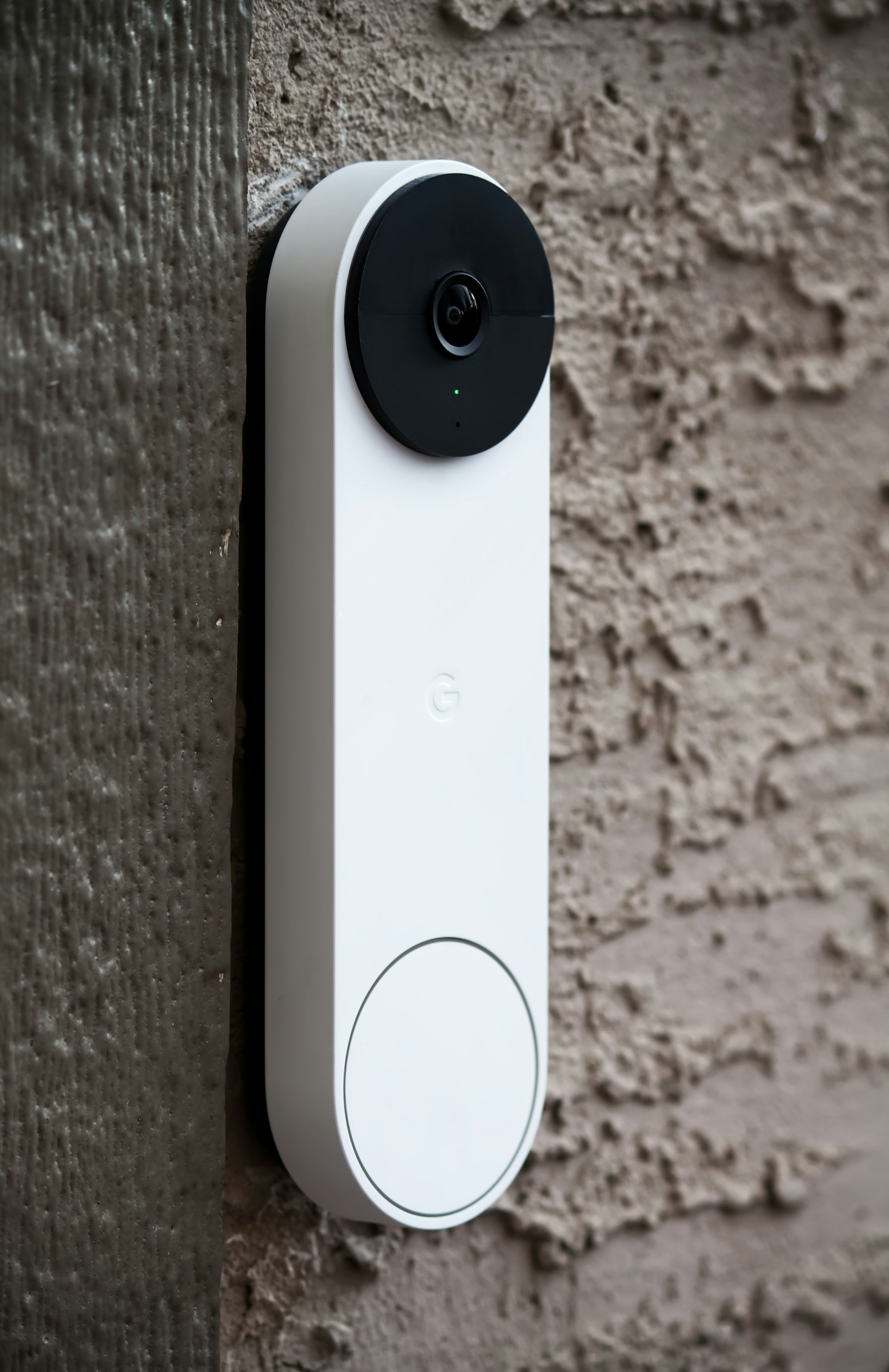 A video doorbell installed at the front door of a San Mateo home