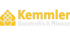 Kemmler Baustoffe & Fliesen Logo mit gelbem Haus-Symbol und Text auf grünem Hintergrund.