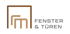 Logo mit braunem Quadrat und zwei beigen "m"-förmigen Elementen; Text: "FENSTER & TÜREN".