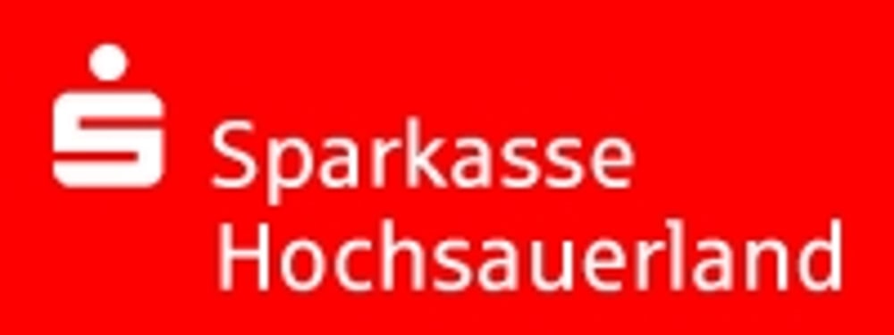 Sparkasse Hochsauerland Logo: Rotes Quadrat mit weißem "S"-Symbol und Schriftzug "Sparkasse Hochsauerland".