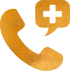 Goldenes Telefonsymbol mit einer Sprechblase, die ein Pluszeichen enthält.
