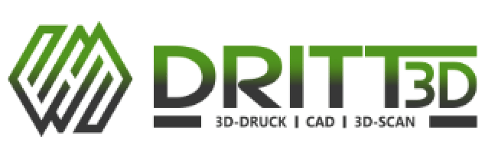 DRITT3D Logo mit "3D-DRUCK | CAD | 3D-SCAN" und grün-grauem geometrischem Symbol.