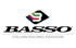 Basso-Logo mit schwarzem B, umgeben von bunten Streifen und Text "BASSO ITALIAN RACING PASSION".