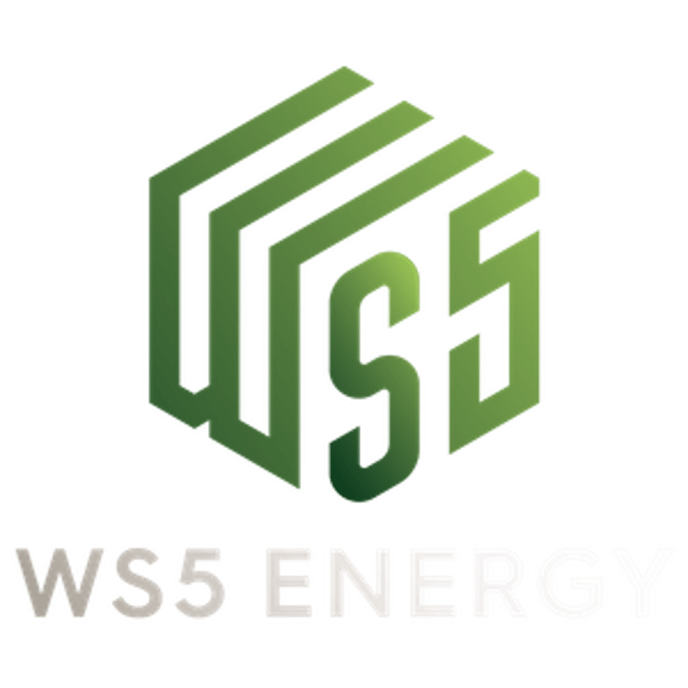 Grünes Logo mit den Buchstaben "WS5" als Würfel und darunter der Text "WS5 ENERGY".