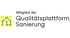 Logo der Qualitätsplattform Sanierung, grünes Hausmotiv aus Kreisen, Text "Mitglied der Qualitätsplattform Sanierung".