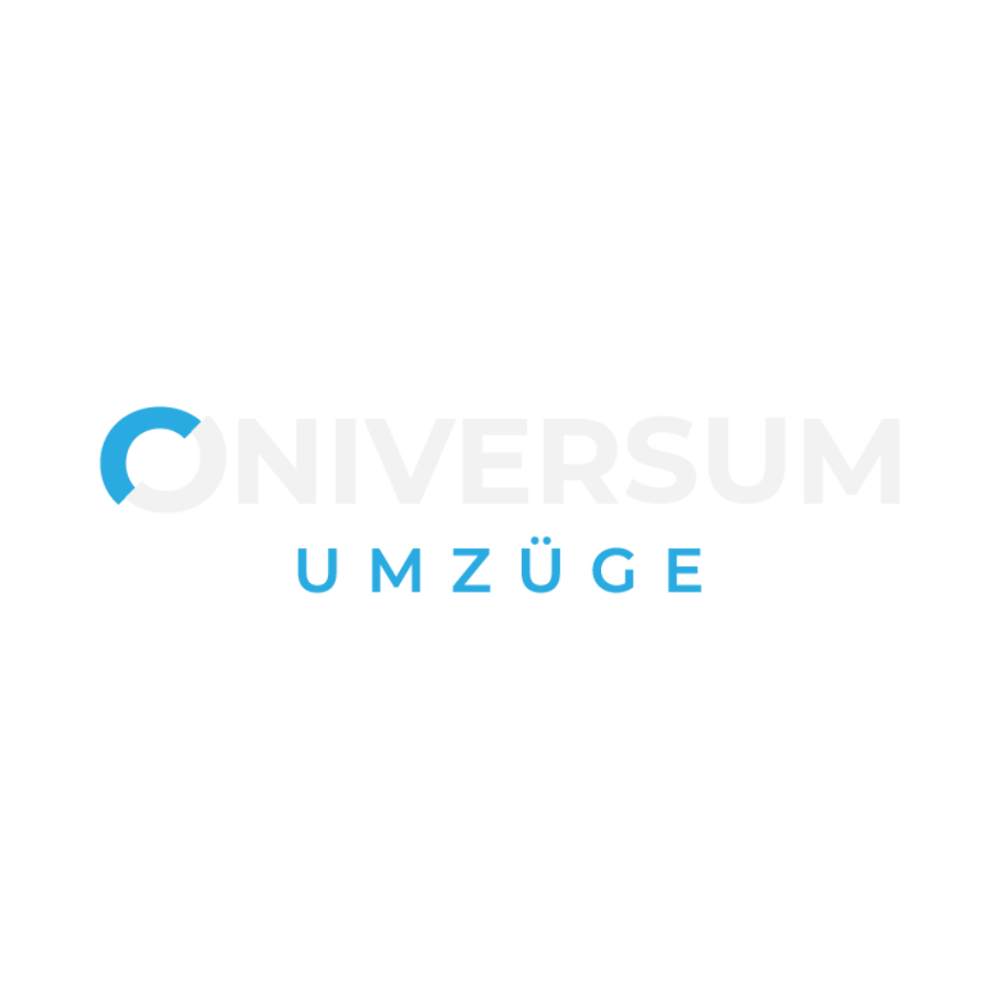 Logo mit schwarzem Text "ONIVERSUM" und blauem Kreis als "O", darunter blauer Text "UMZÜGE".