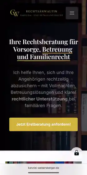 Bildschirmaufnahme der Webseite der Kanzlei Webersberger auf dem Handy