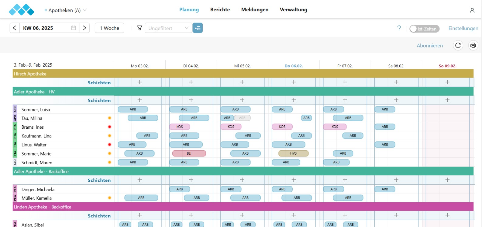 Wochenplanung in mina.works
