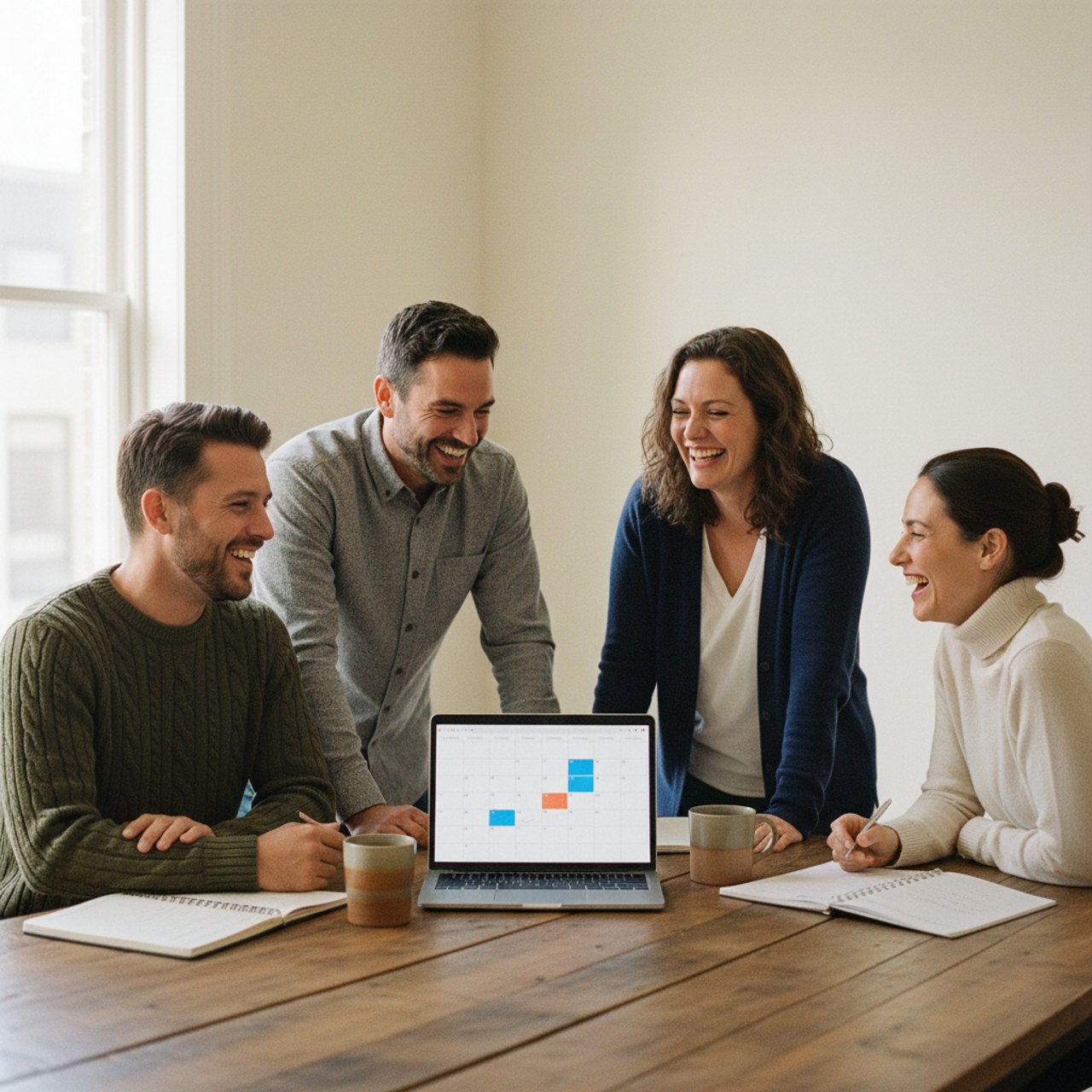 Kleines Team eines regionalen Dienstleistungsbetriebs bei der Wochenbesprechung