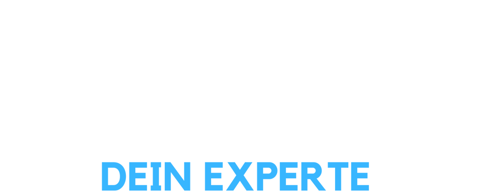 Weißes Logo „immo“ mit Haus-Icon und Lupe sowie dem blauen Text „DEIN EXPERTE“ auf schwarzem Hintergrund.