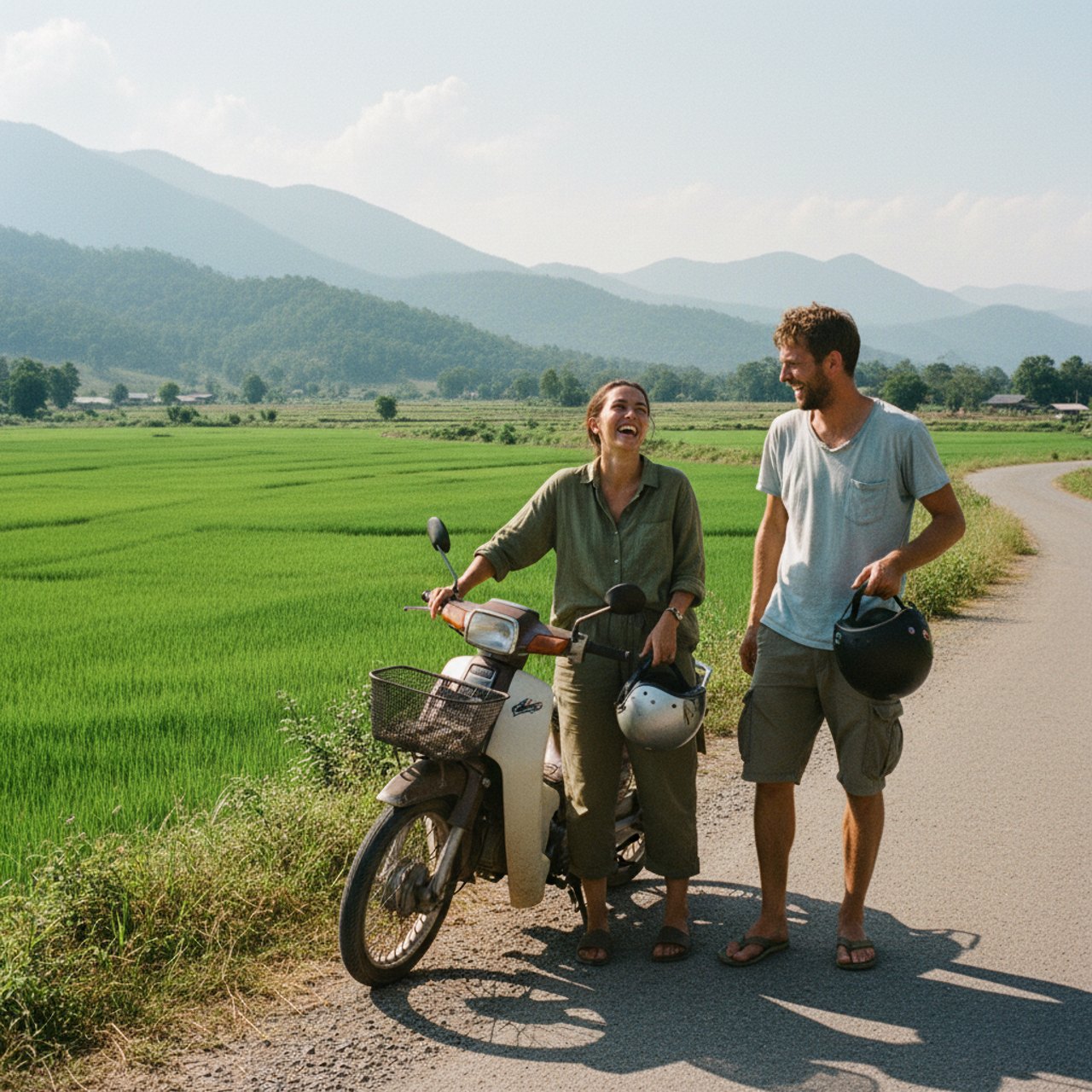 A stop by the rice fields in northern Thailand