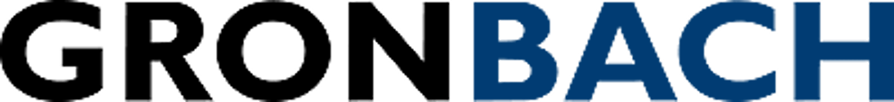 Das Logo zeigt den Text "GRONBACH" in Großbuchstaben, wobei "GRON" schwarz und "BACH" blau ist.