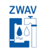 Blaues ZWAV-Logo mit Wasserhahn, Wassertropfen und Wellenlinien.