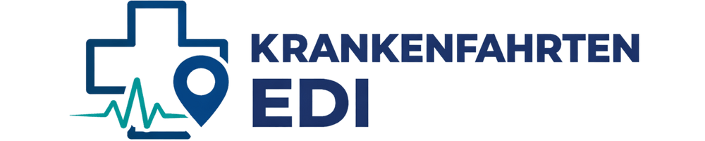 Logo: Blaues Kreuz, Standortnadel, EKG-Linie, Text "KRANKENFAHRTEN EDI"