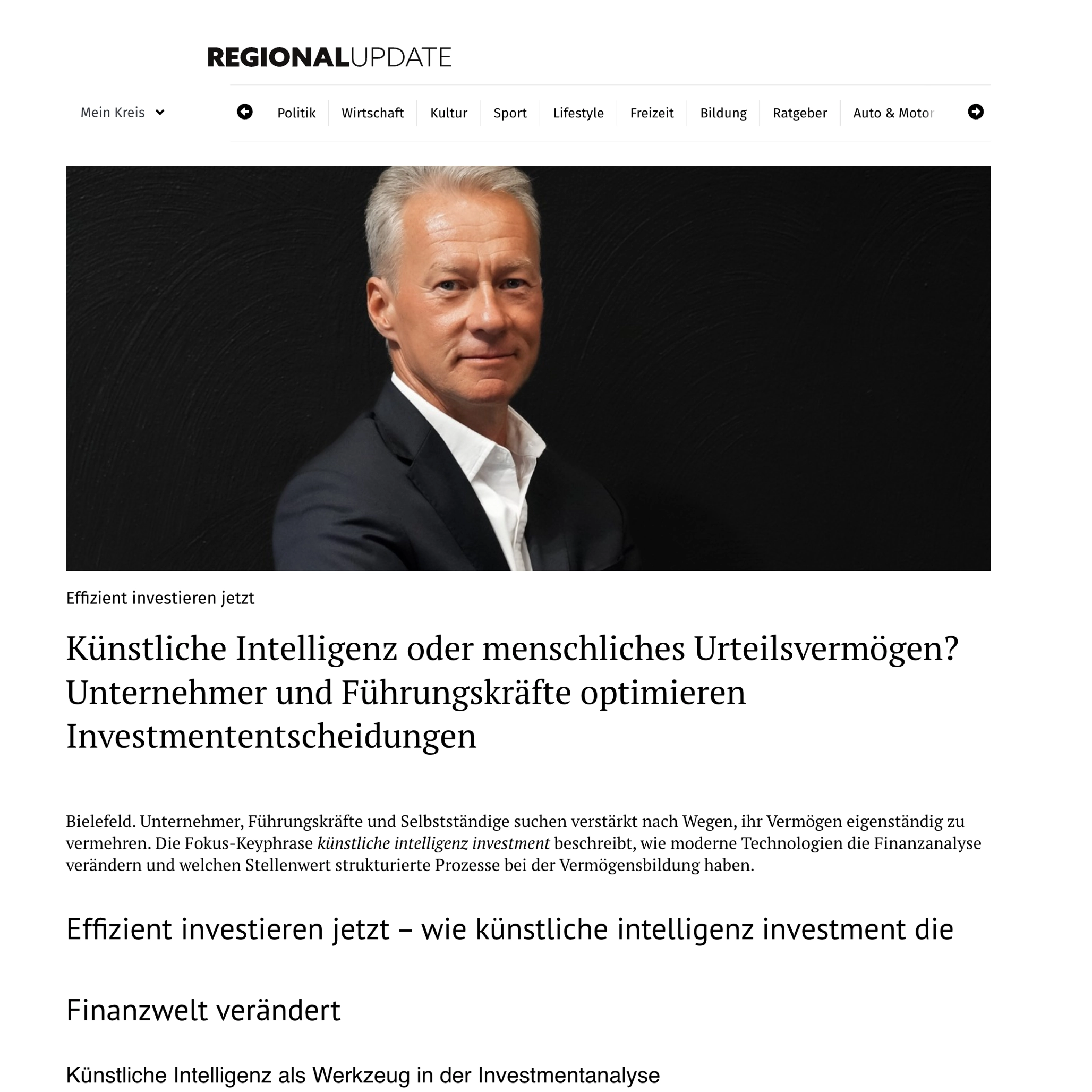 Screenshot des Artikels bei Regional Update