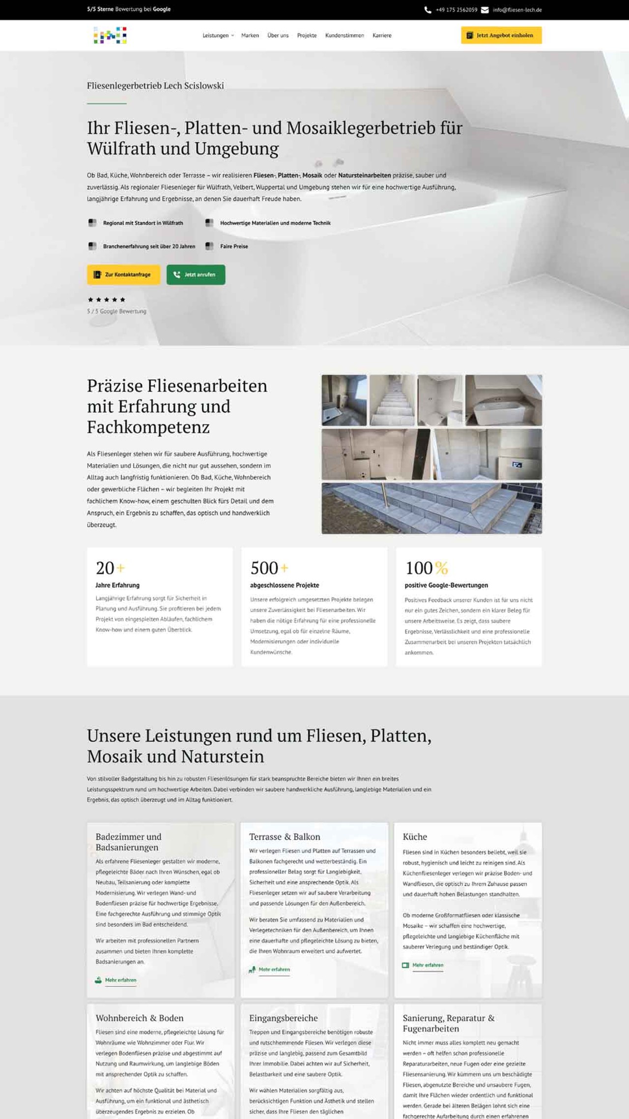 Startseite der Webseite von Fliesen Lech