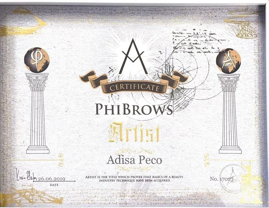 Zertifikat PhiBrows Artist für Adisa Peco