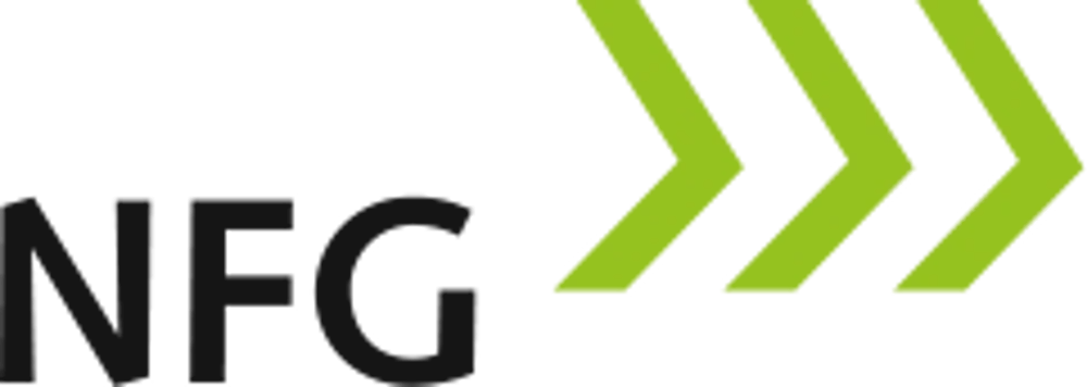 NFG-Logo mit drei grünen, nach rechts zeigenden Pfeilen auf dunklem Hintergrund.