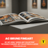 Offenes Kunstbuch auf einem grauen Sockel in einer Galerie, mit Text "AC BRUNE FINEART" und "CulturaleLab.com".