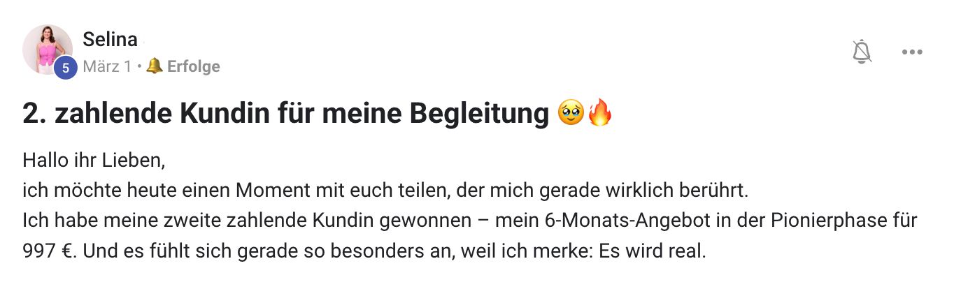 Selina: 2. zahlende Kundin