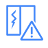 Blaues Blitz-Symbol in einem Fenster und ein Ausrufezeichen in einem Dreieck.