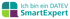 Logo mit vier farbigen Quadraten und Text: „Ich bin ein DATEV SmartExpert“.