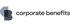 Logo mit überlappenden grauen Formen, die "CB" bilden, und dem Text "corporate benefits" auf dunkelgrünem Hintergrund.