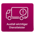 Weißer LKW mit Ausrufezeichen auf lila Hintergrund; Text: Ausfall wichtiger Dienstleister - Katastrophenschutz-Software Notfall- und Krisenmanager (NKM®).