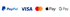 Logos der Zahlungsanbieter PayPal, Visa, Mastercard, Apple Pay und Google Pay auf schwarzem Hintergrund.