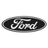 Ford-Logo in Weiß auf schwarzem ovalem Hintergrund.