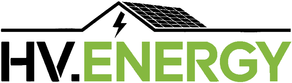 Logo HV.ENERGY mit Hausdach und Blitzsymbol.