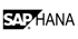 SAP HANA Logo mit dem Schriftzug "SAP" in Weiß auf schwarzem Hintergrund und "HANA" in Schwarz.