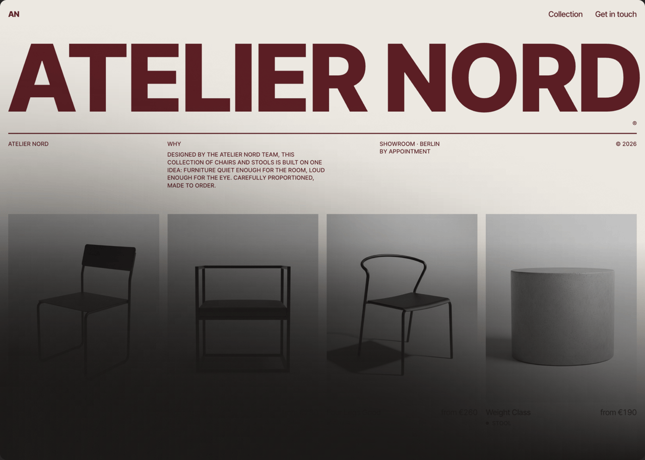 The Atelier North home page built by the Onepage agent