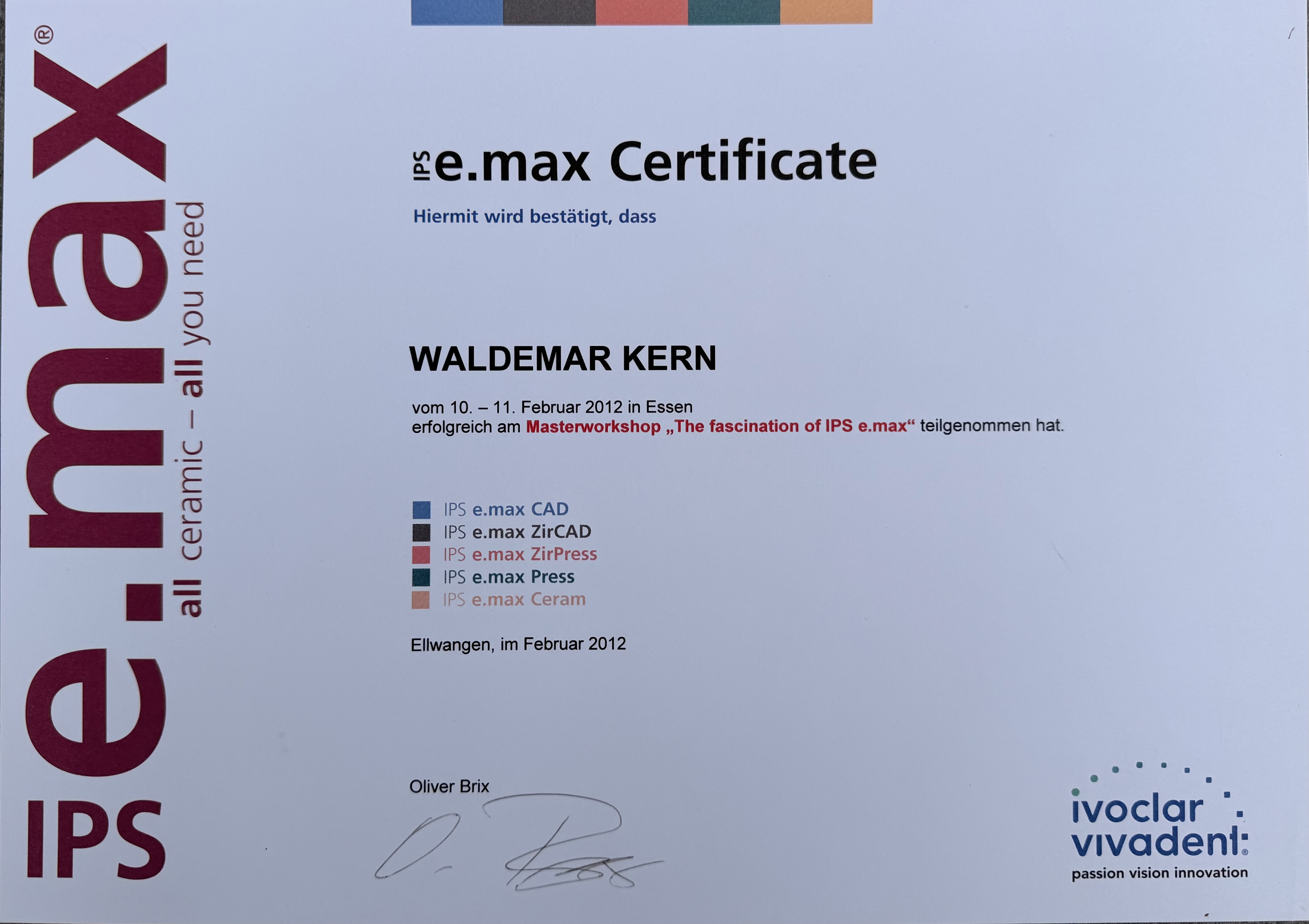 Fortbildungszertifikat 14 von ADU-Dental