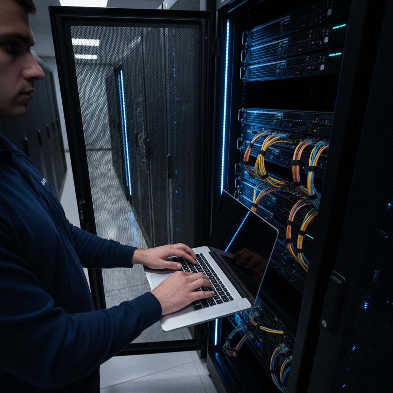 Techniker konfiguriert einen Server