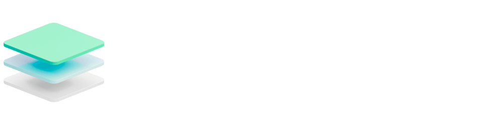 Salesclub-Logo mit drei gestapelten, schwebenden Quadraten in Mintgrün, Hellblau und Weiß, gefolgt vom Schriftzug "salesclub".