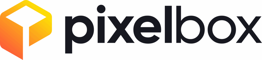 Logo von Pixelbox mit einem orange-gelben, stilisierten 3D-Würfel und dem Wort "pixelbox" in dunkler Schrift.