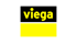 Viega-Logo: Gelbe Schrift auf schwarzem Hintergrund über einem gelben Rechteck.