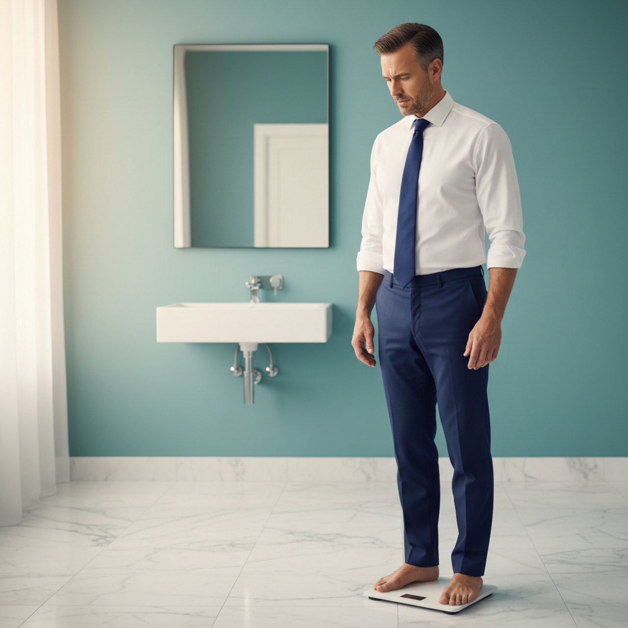 Business Mann auf Waage