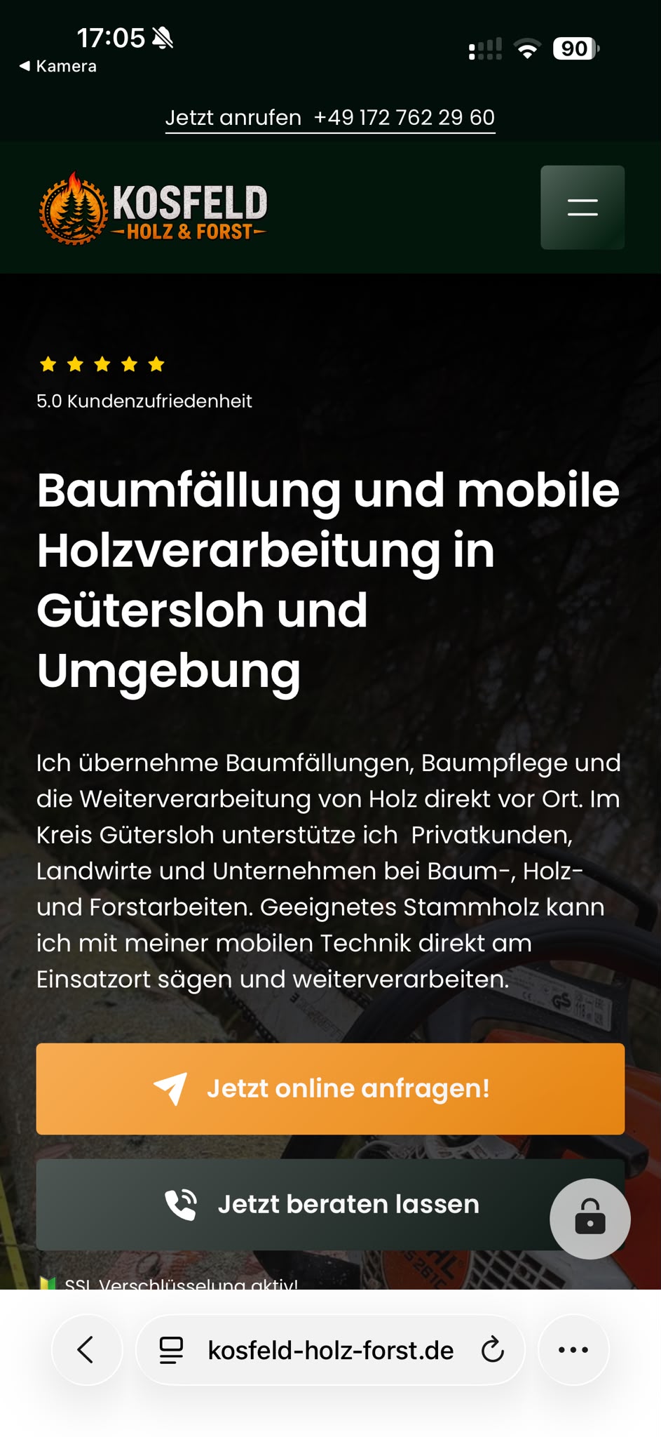 Mobile Ansicht Baumfällung und mobile Holzverarbeitung