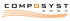 COMPO SYST GmbH Logo mit schwarzen Buchstaben, wobei das 'O' in "COMPO" orange ist, über orangen Wellenlinien.