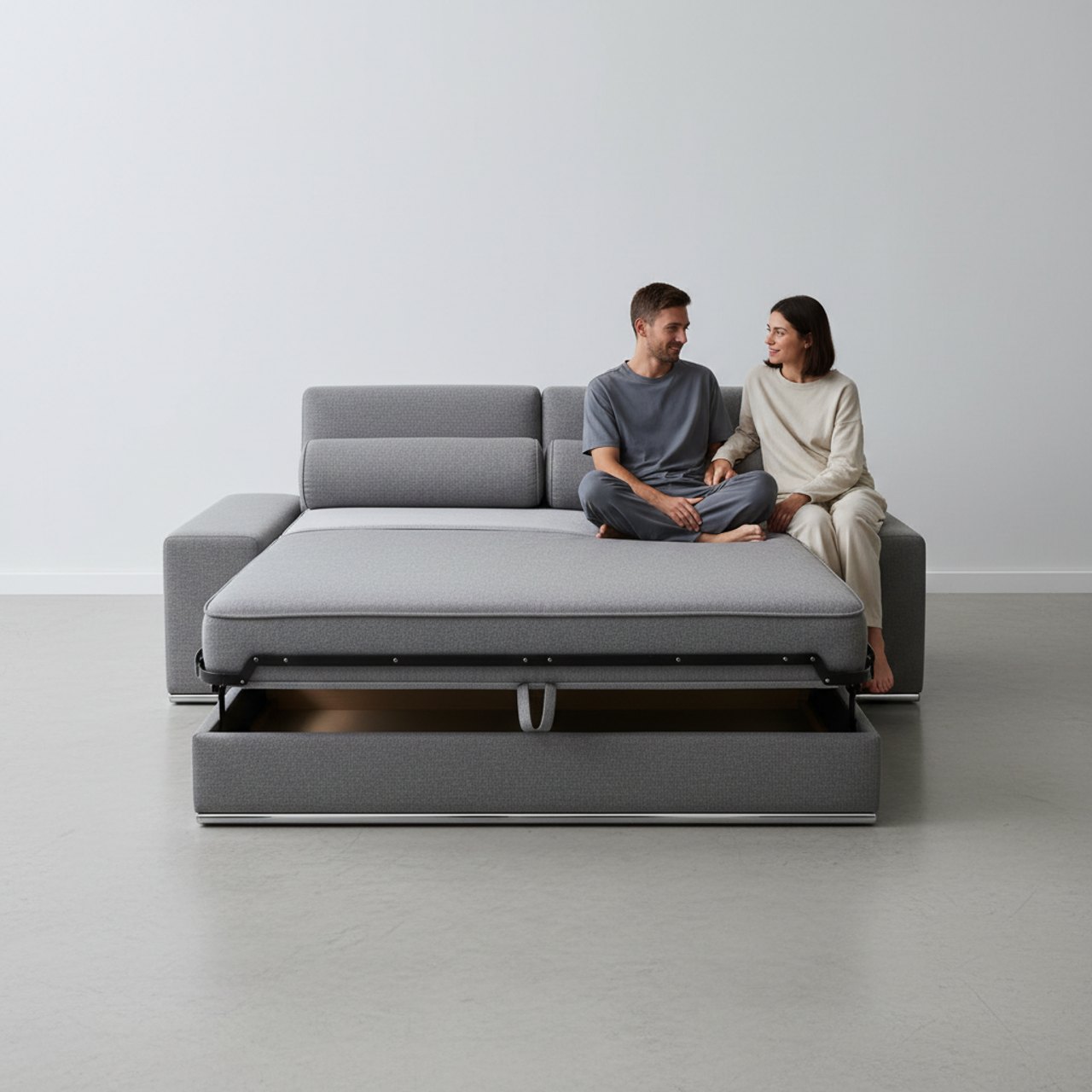 Grey Chrome-Trim Sofa Bed