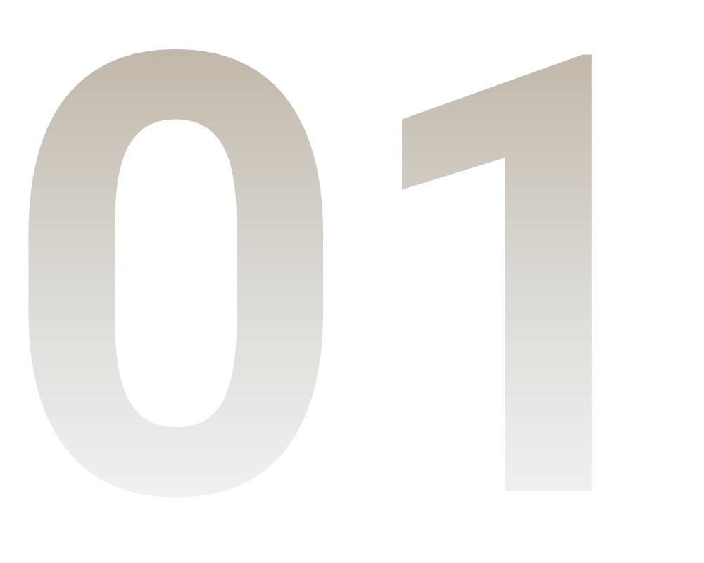 Große, graue Ziffern "01" auf dunkelgrünem Hintergrund.