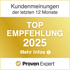 Proven Expert Siegel Top Empfehlung 2025 basierend auf Kundenmeinungen der letzten 12 Monate.