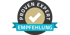Rundes Siegel mit Text "PROVEN EXPERT" und Haken, darunter blaues Band mit "EMPFEHLUNG".