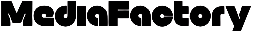Schwarzer Text "MediaFactory" auf grünem Hintergrund.
