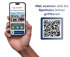 Hand hält Smartphone mit digitaler Visitenkarte der Eder-Apotheke; daneben ein QR-Code mit dem Hinweis: ‚Hier scannen und die Apotheke immer griffbereit‘.
